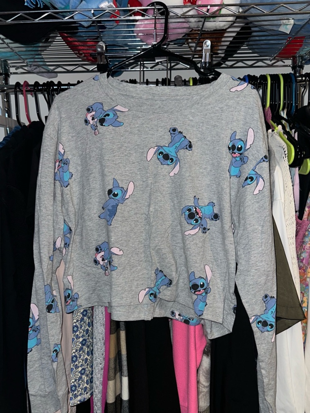 Disney Stitch Gray Long sleeve with all over Print